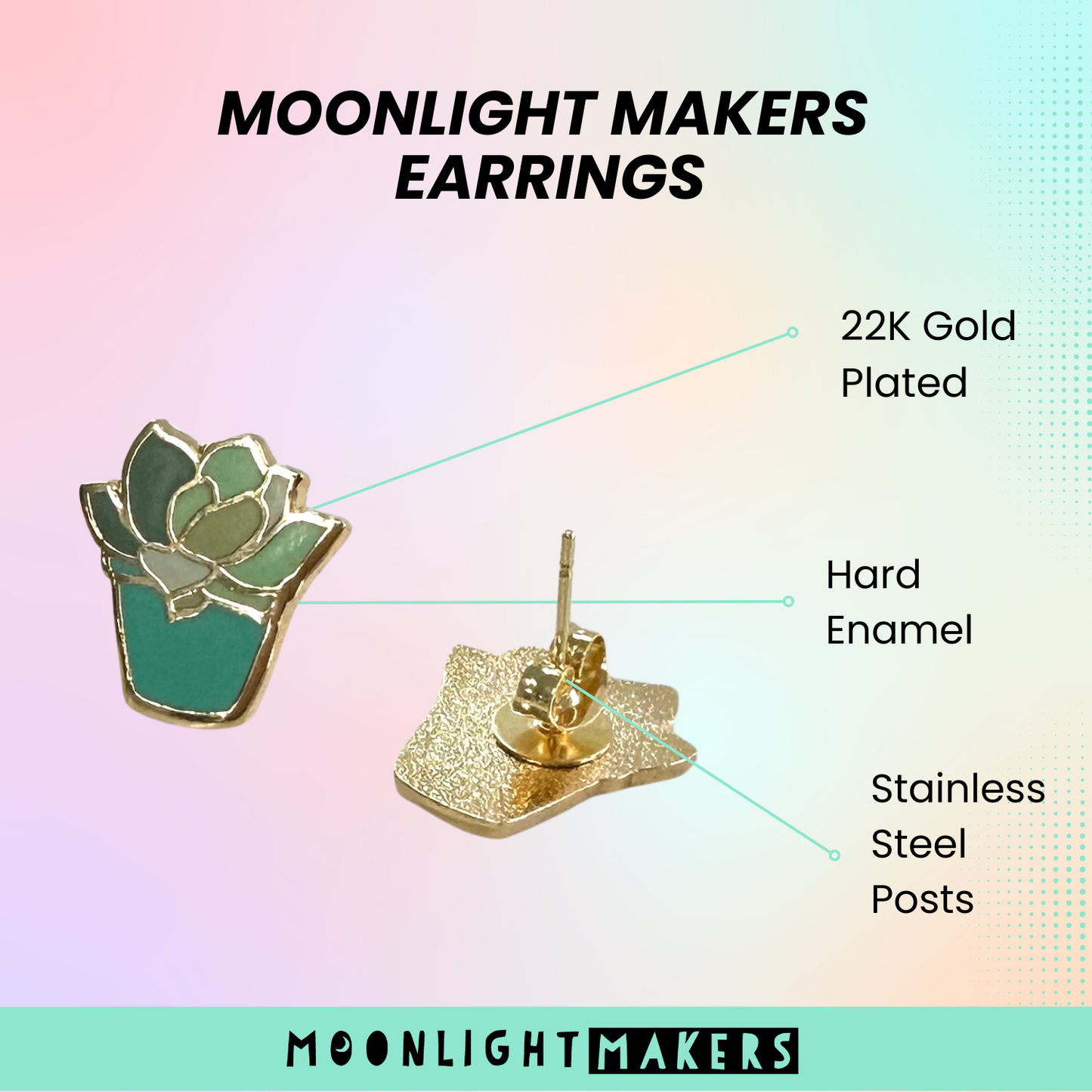 Mushroom Earrings - 22k Gold Plated Studs - Whimsical Gift