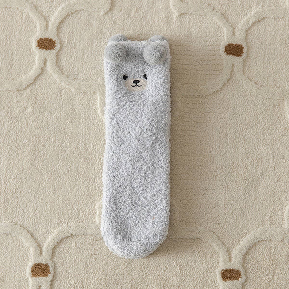Cream Fuzzy Bear Socks