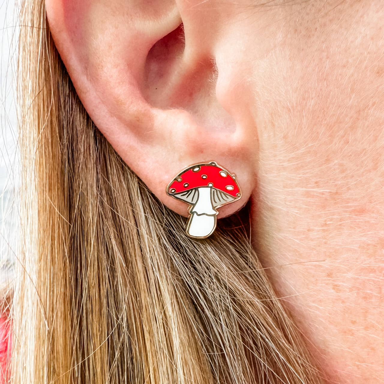 Mushroom Earrings - 22k Gold Plated Studs - Whimsical Gift