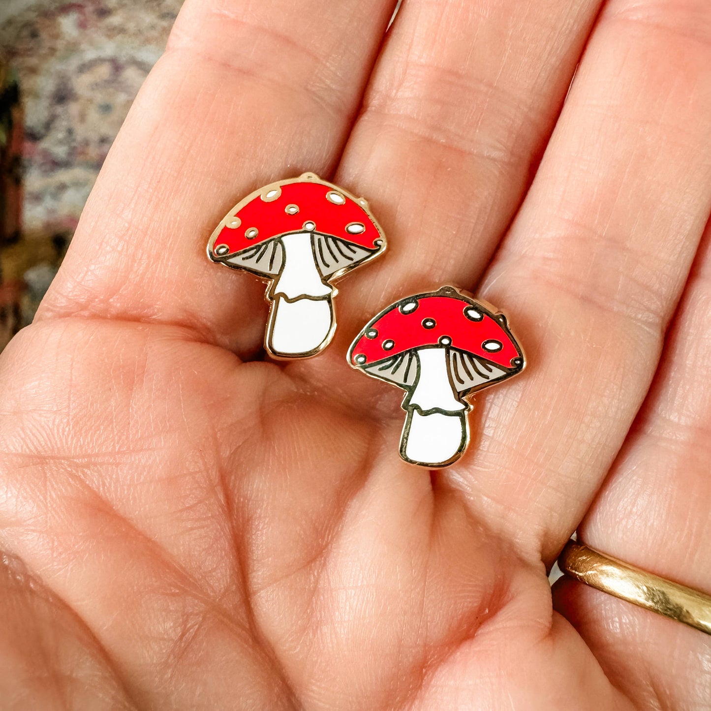 Mushroom Earrings - 22k Gold Plated Studs - Whimsical Gift