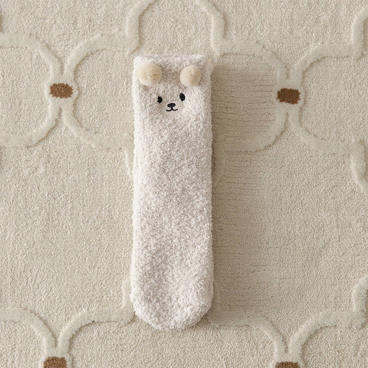 Cream Fuzzy Bear Socks