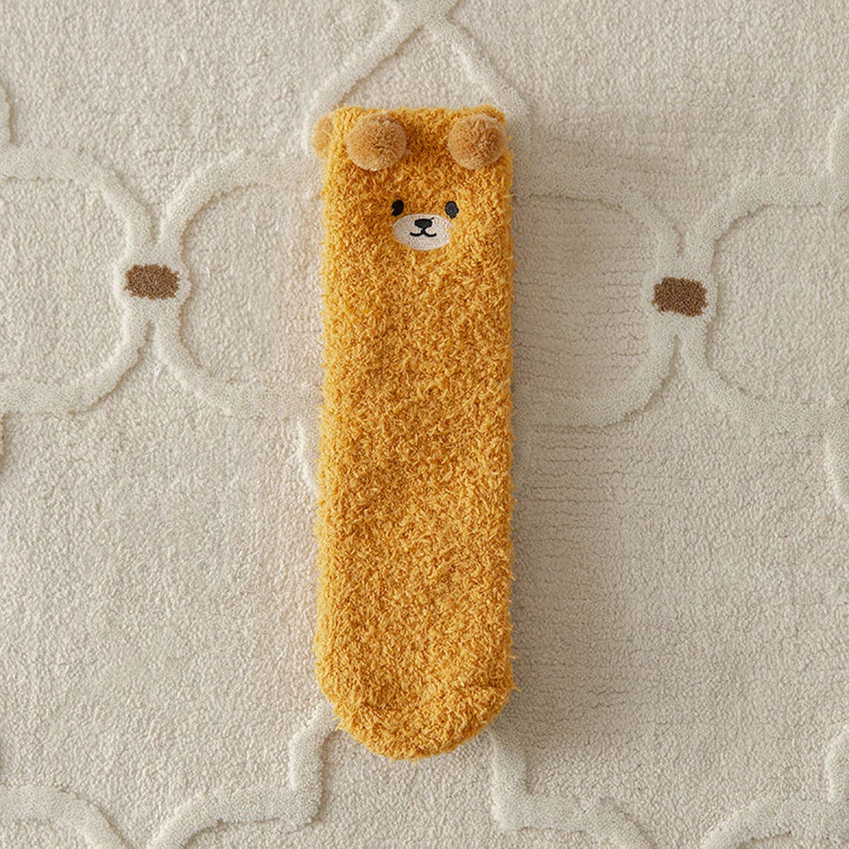 Cream Fuzzy Bear Socks
