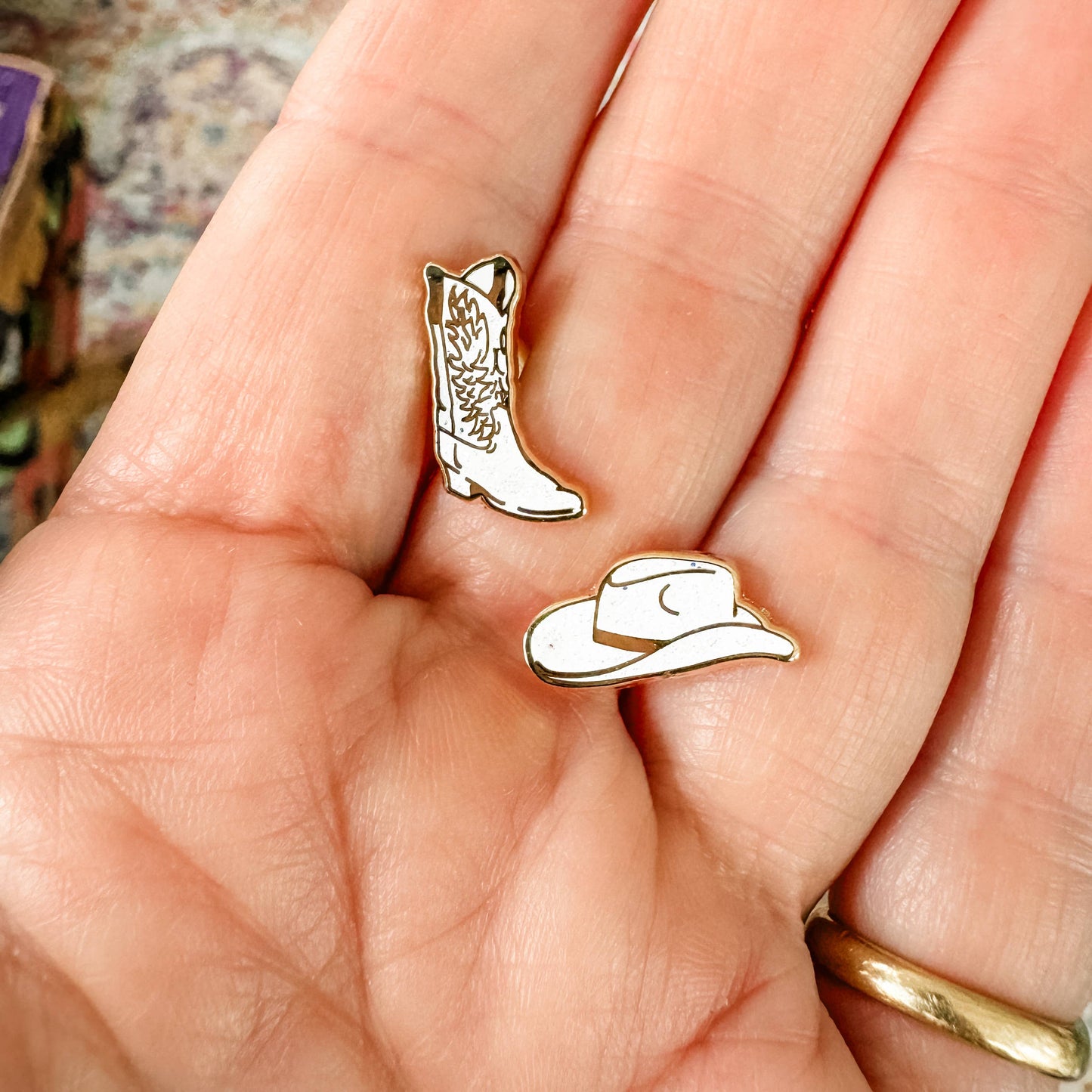 Cowboy Boot & Hat Earrings - 22k Gold Plated Studs - Western