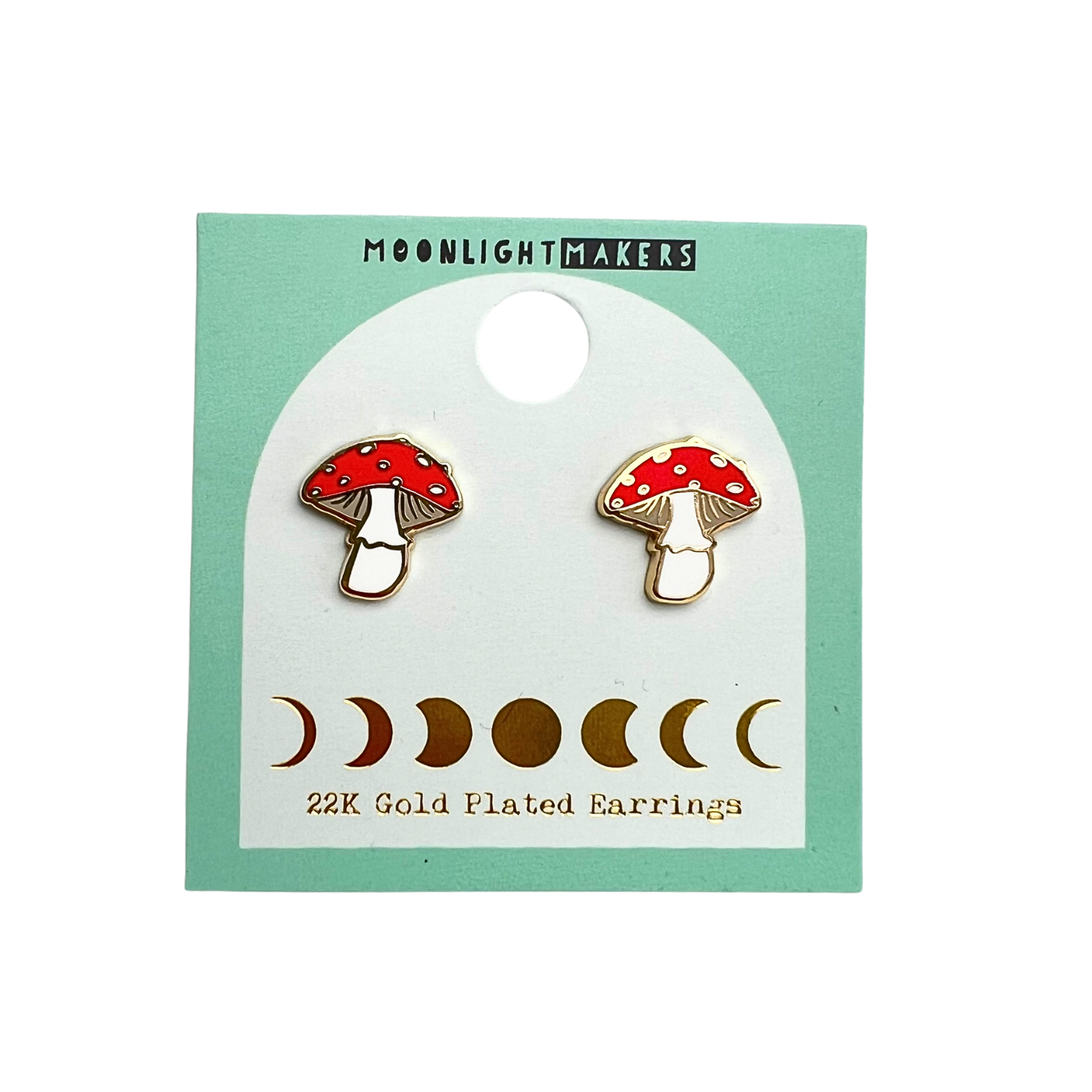 Mushroom Earrings - 22k Gold Plated Studs - Whimsical Gift