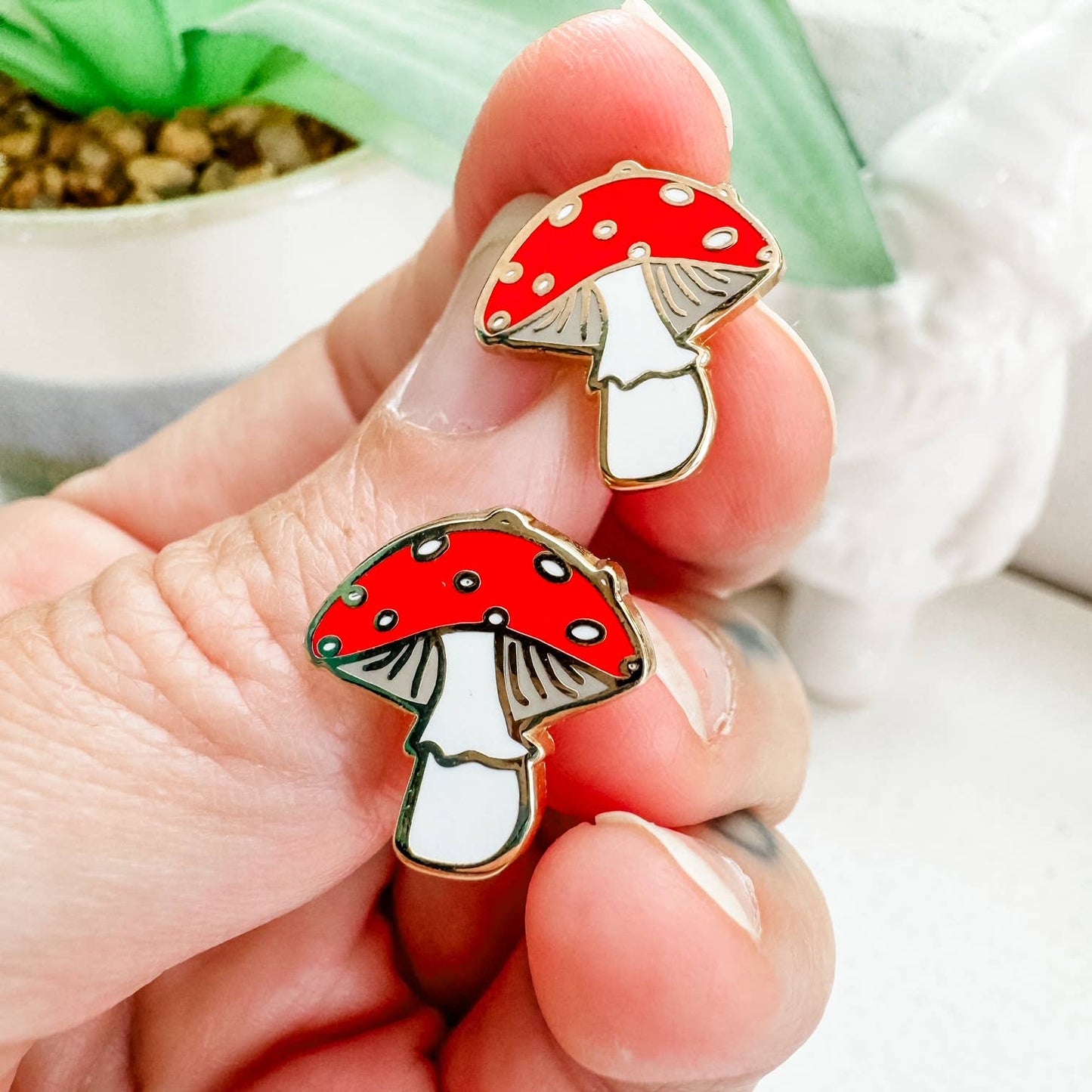 Mushroom Earrings - 22k Gold Plated Studs - Whimsical Gift