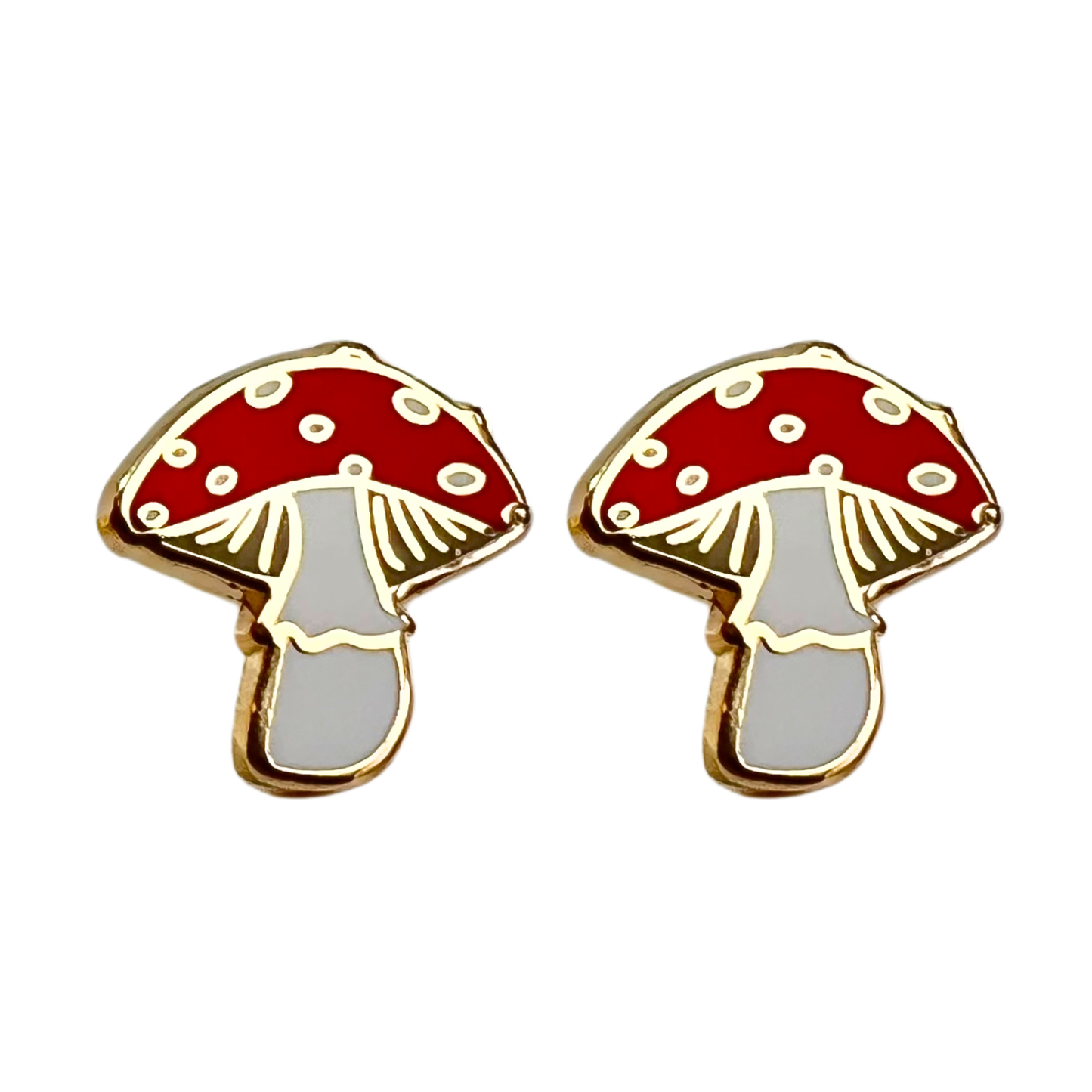 Mushroom Earrings - 22k Gold Plated Studs - Whimsical Gift