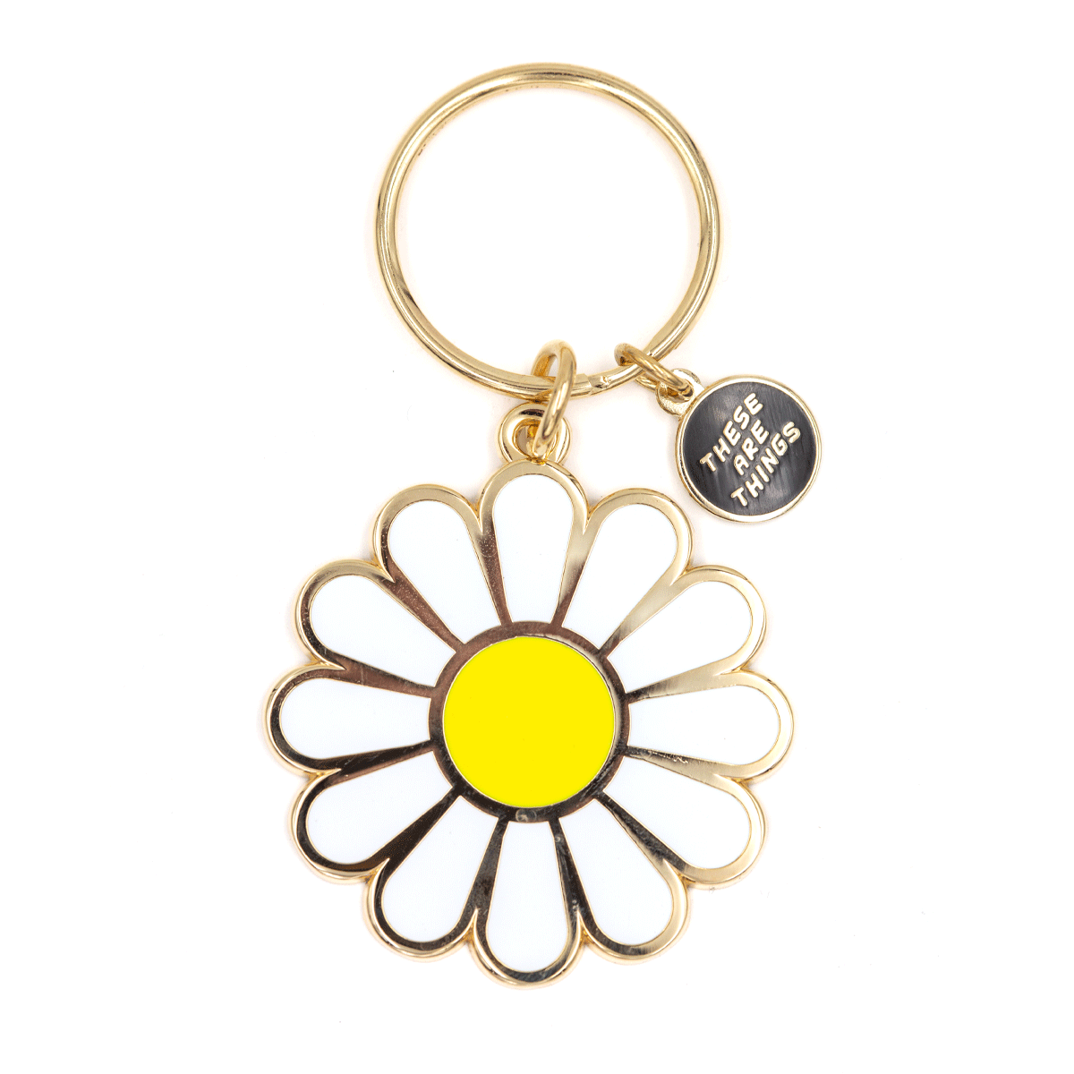 White Daisy Enamel Keychain