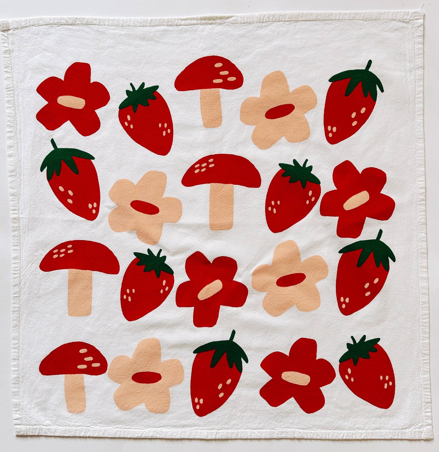 Berry Shroom on White Tea Towel