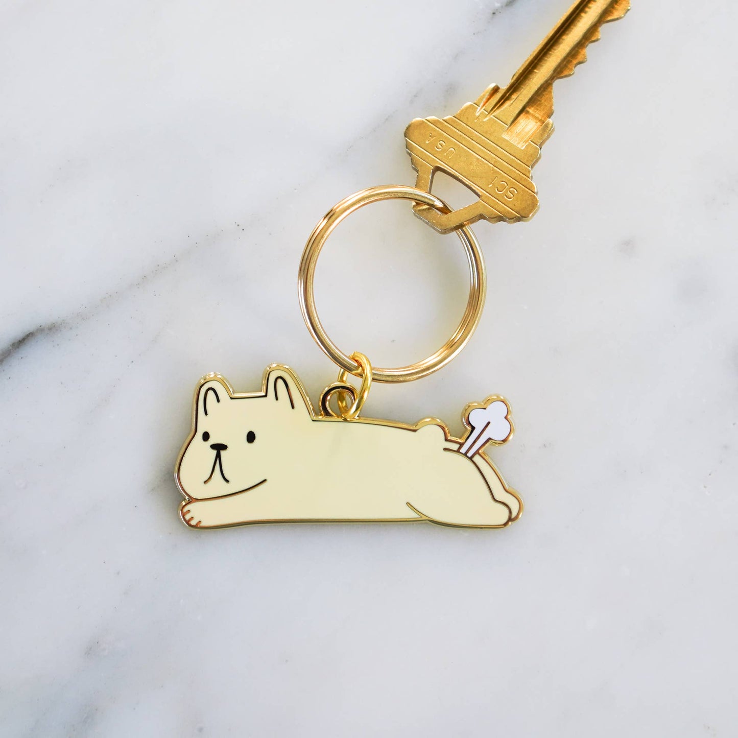 Farting Frenchie Keychain: Creme