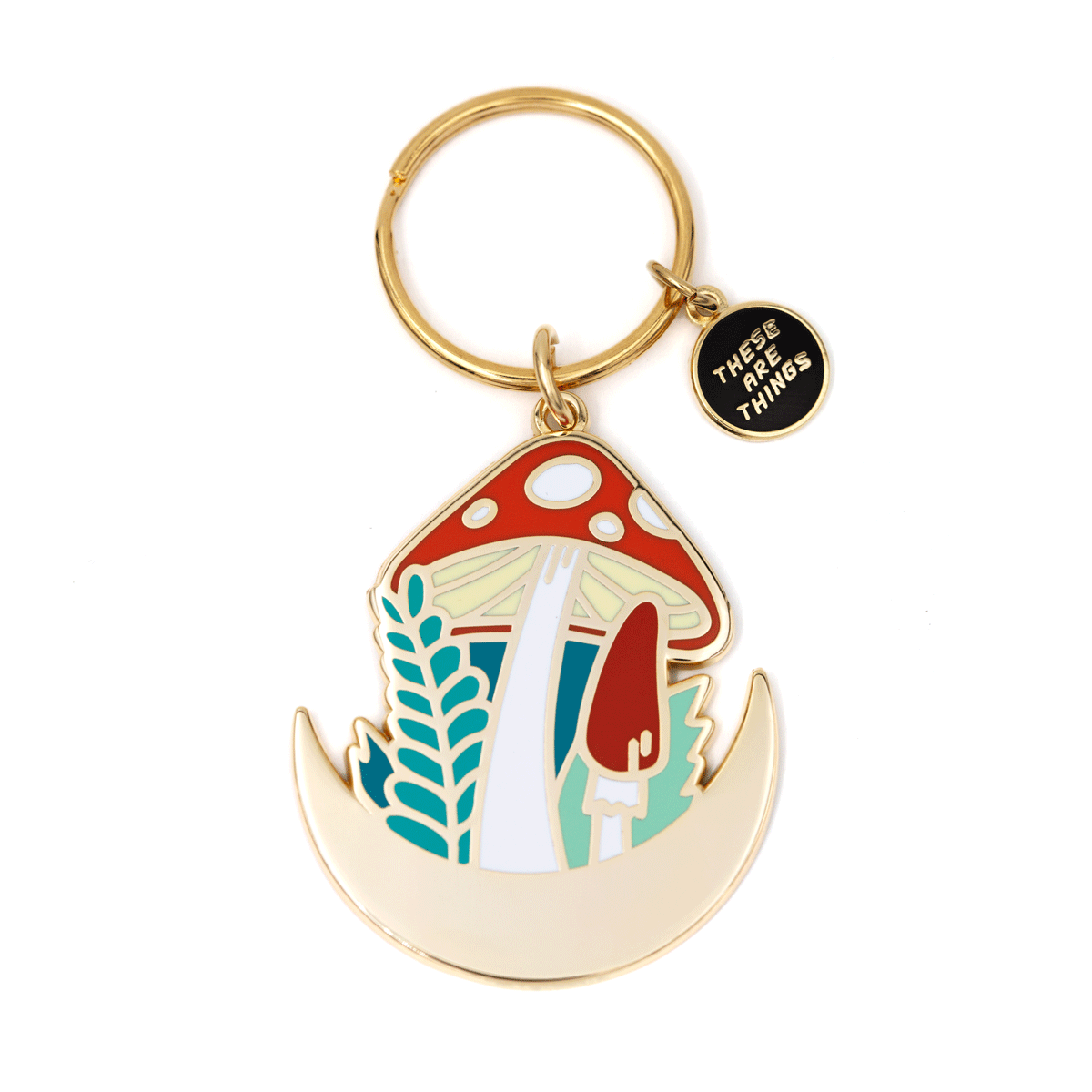 Mushroom Forest Moon Enamel Keychain