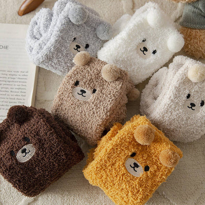 Cream Fuzzy Bear Socks