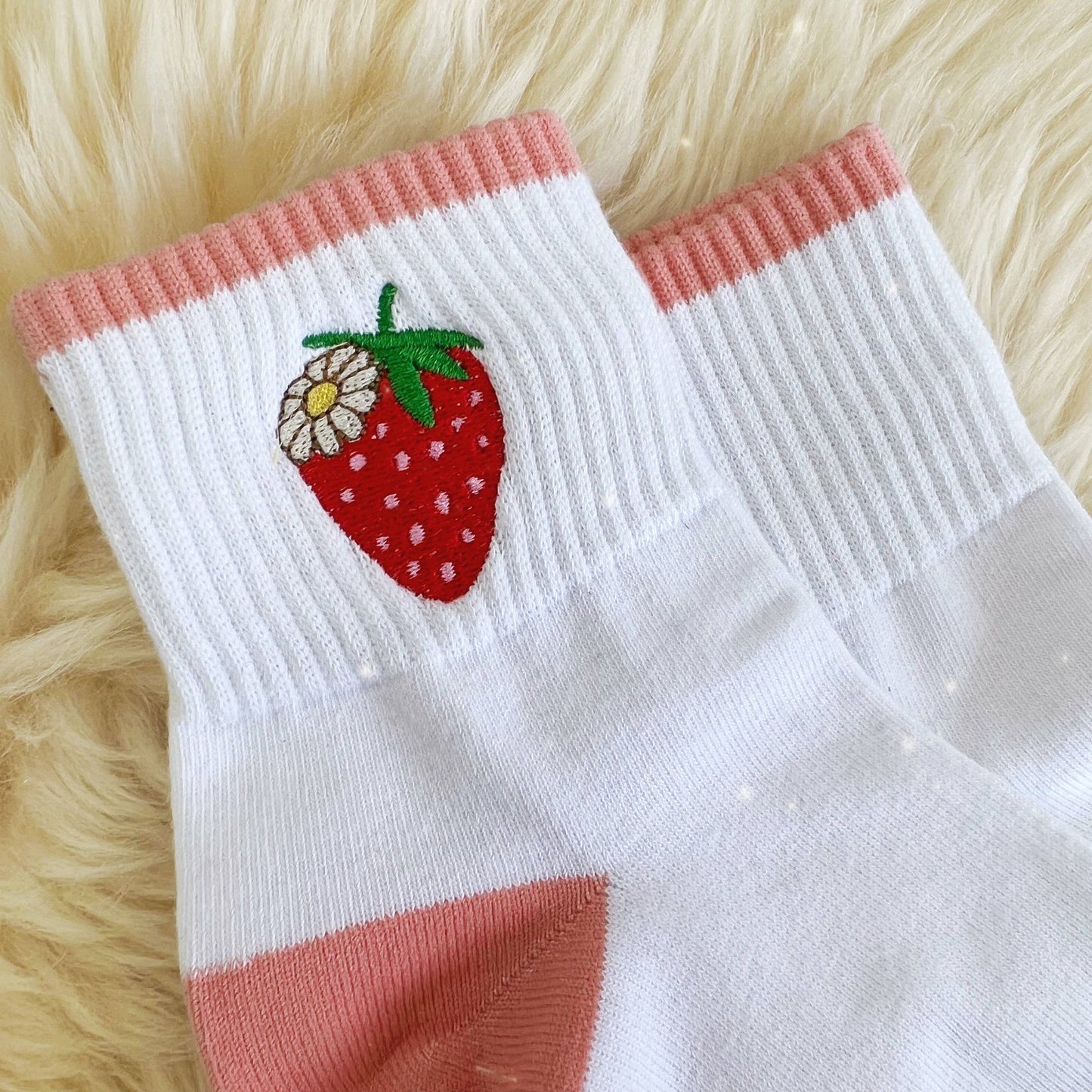 Strawberry Embroidered Socks