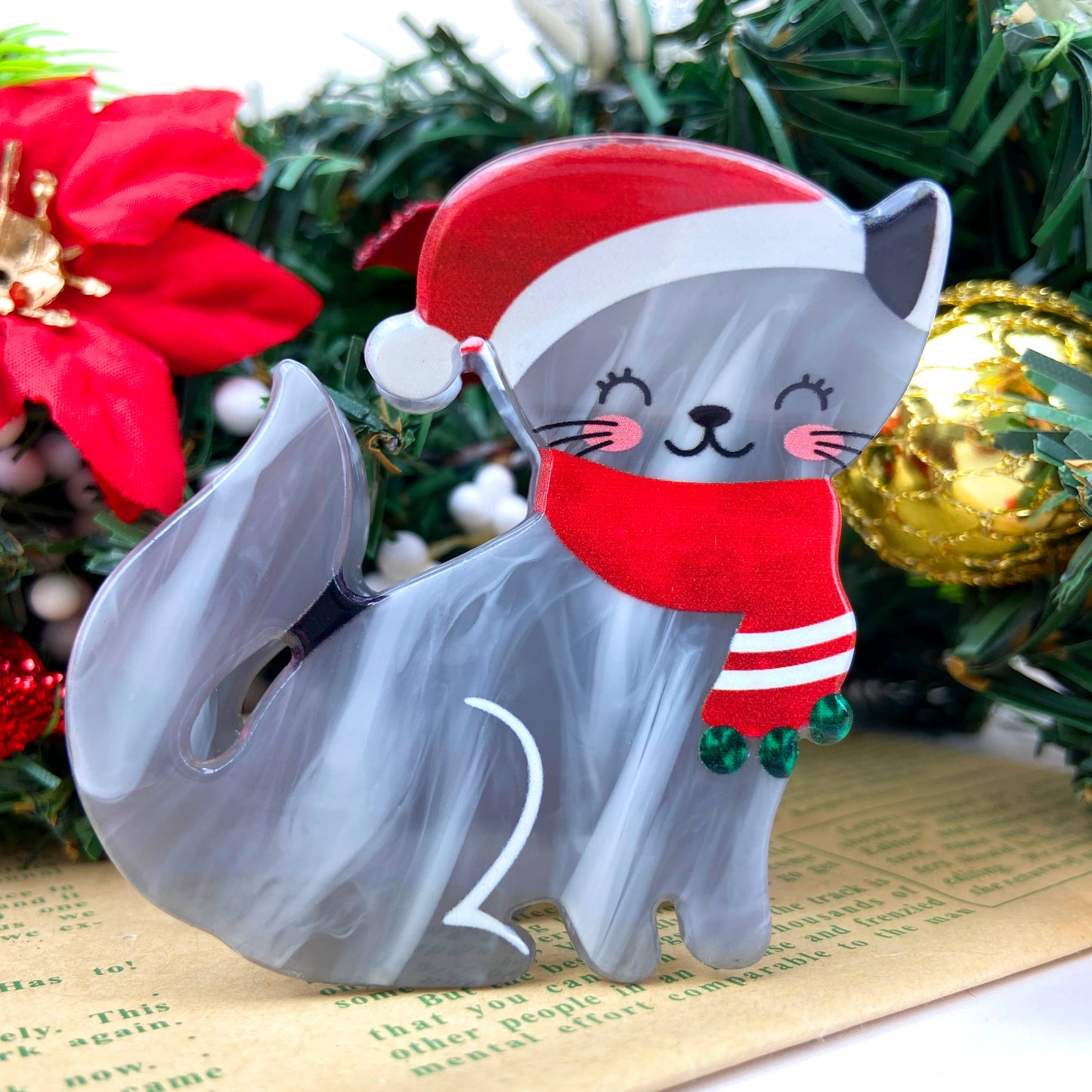 Grey Christmas Cat Hair Claw