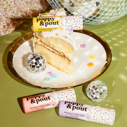 Poppy & Pout - Lip Balm, Birthday Confetti Cake, Yellow
