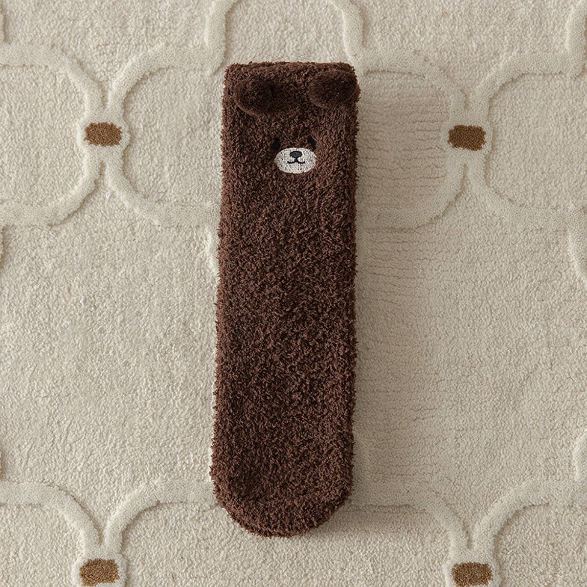Cream Fuzzy Bear Socks