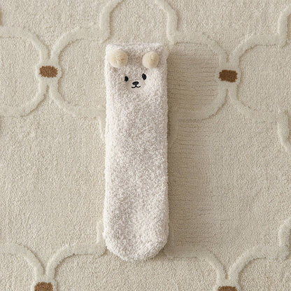 Cream Fuzzy Bear Socks