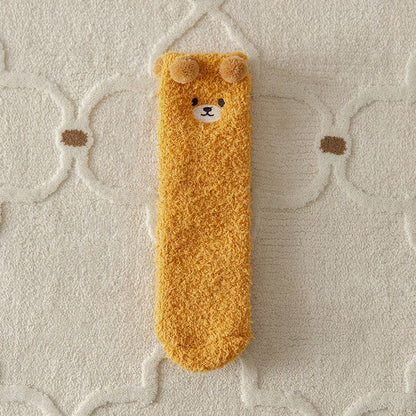 Cream Fuzzy Bear Socks