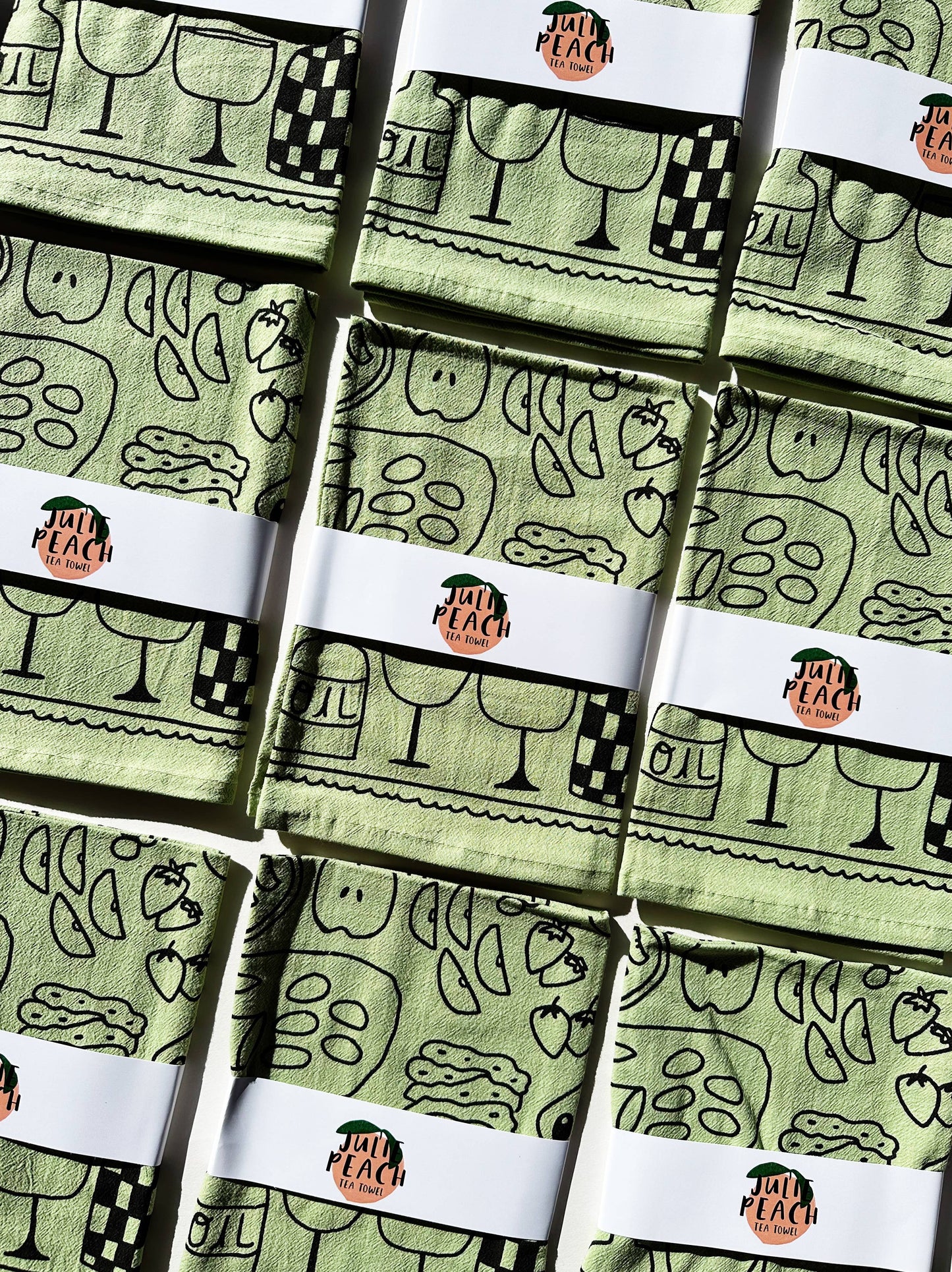Picnic on Sage Green Tea Towel - 100% Cotton