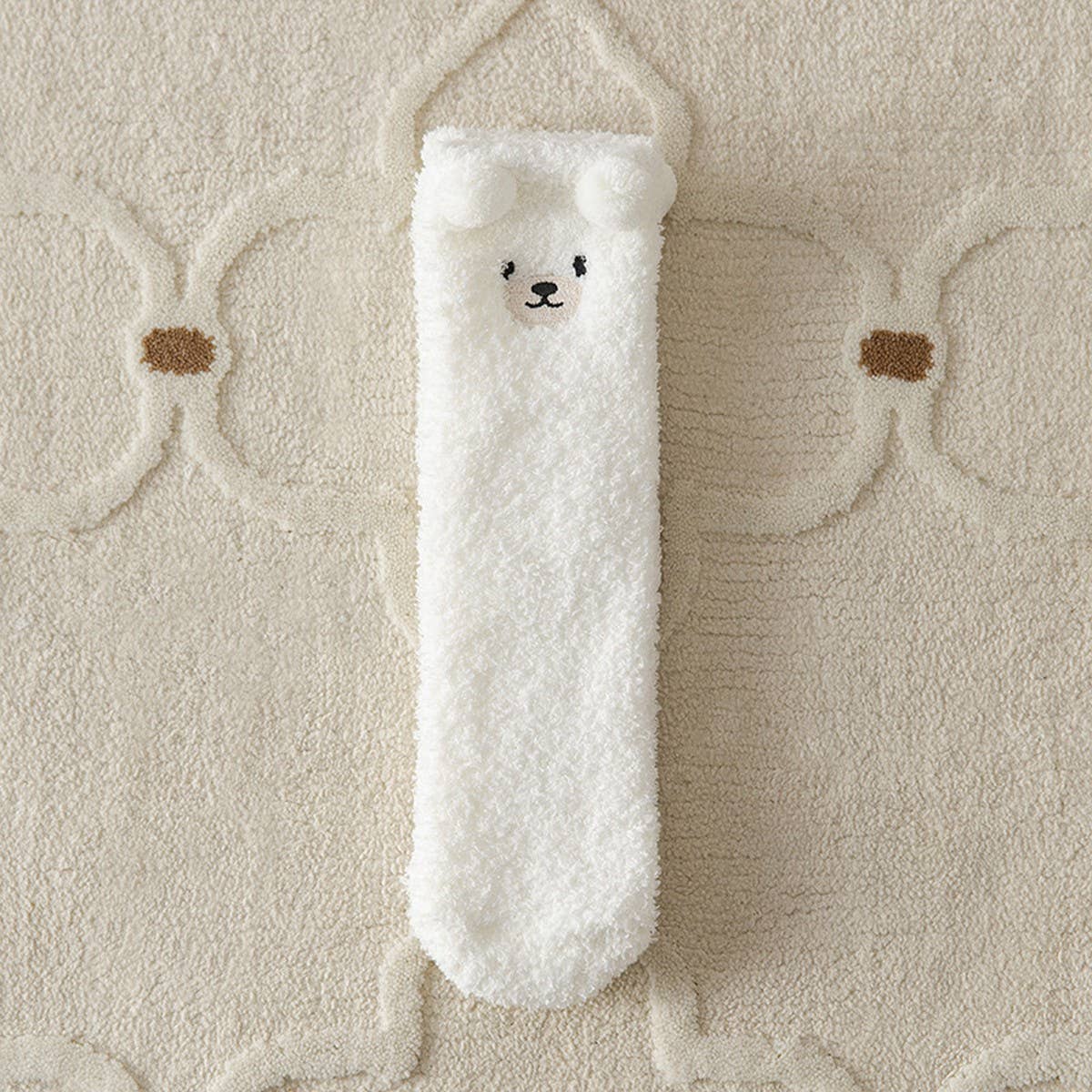 Cream Fuzzy Bear Socks
