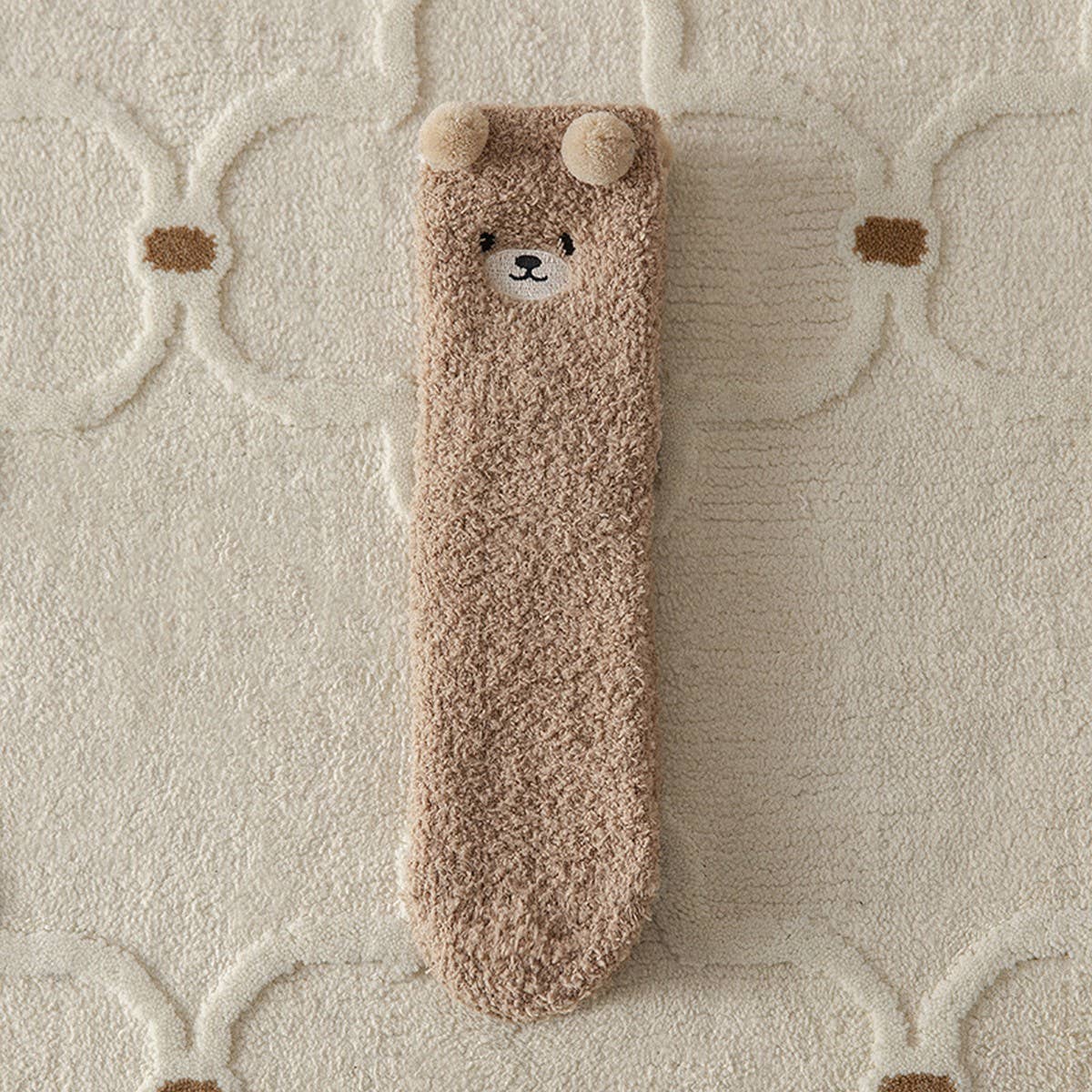 Cream Fuzzy Bear Socks