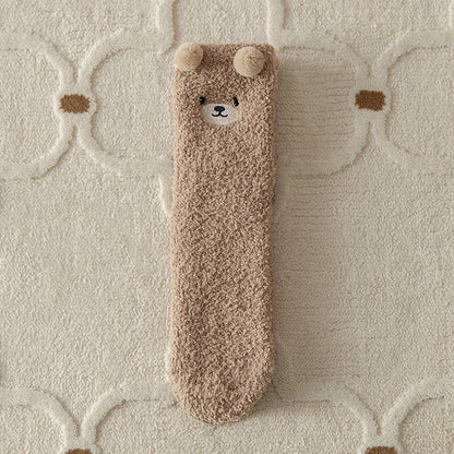 Cream Fuzzy Bear Socks