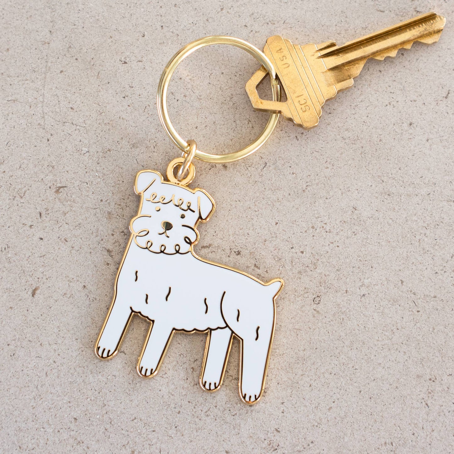 Schnauzer Dog Keychain: Grey / gold