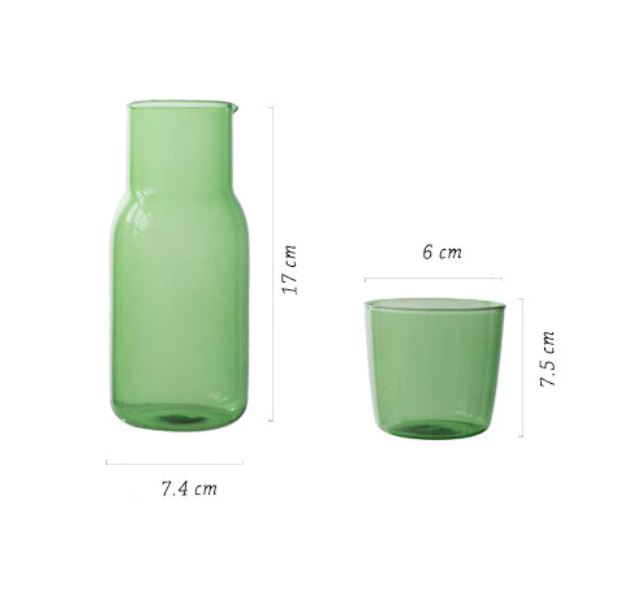 Green Glass Carafe & Cup