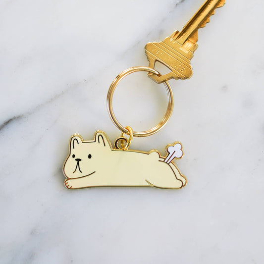 Farting Frenchie Keychain: Creme