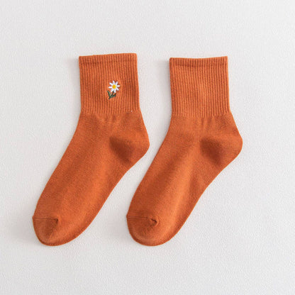 Flower Embroidery Socks Orange
