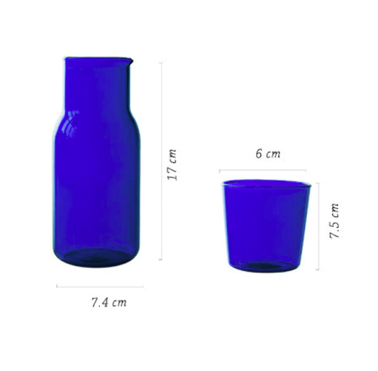 Blue Glass Carafe & Cup