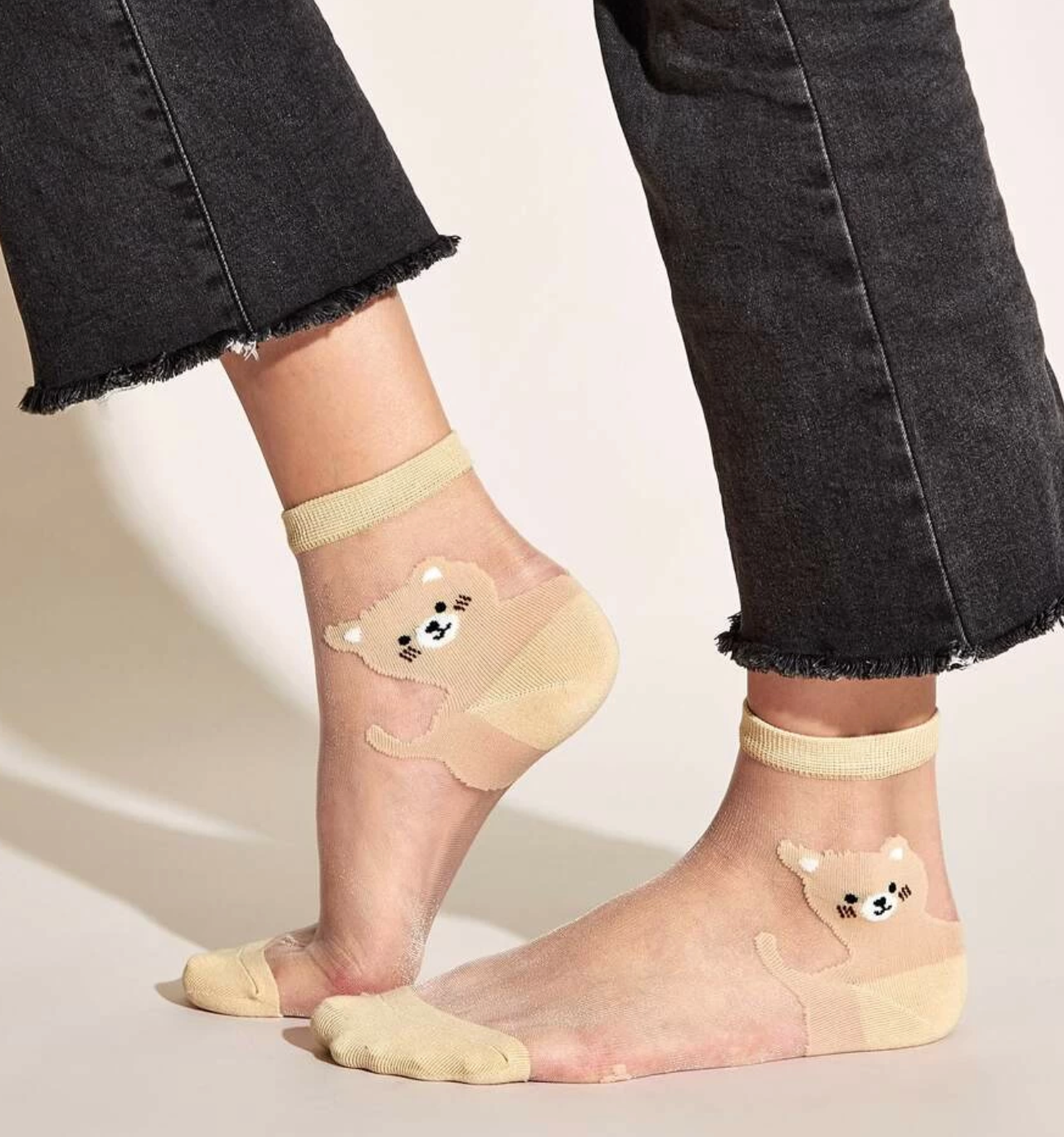Sheer Khaki Kitten Socks