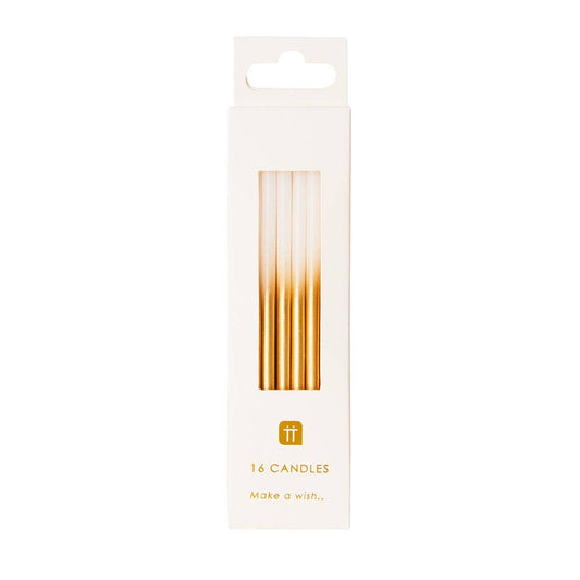 White and Gold Birthday Candles 16 Pack