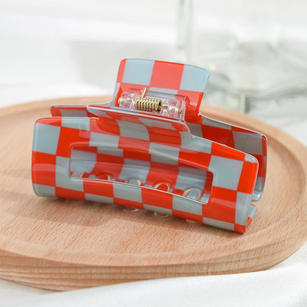 Checkerboard Hair Claw - Red & Grey